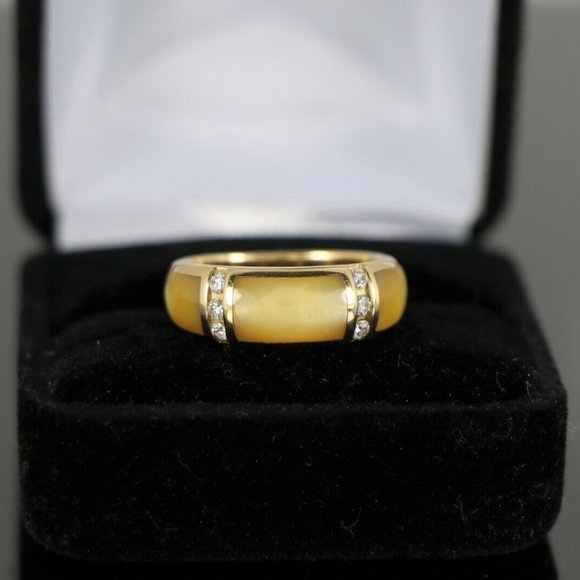 16030 Kabana 14K Yellow Gold Round Diamond Mother Of Pearl Inlay Band Ring 7.5 - Picture 2 of 5